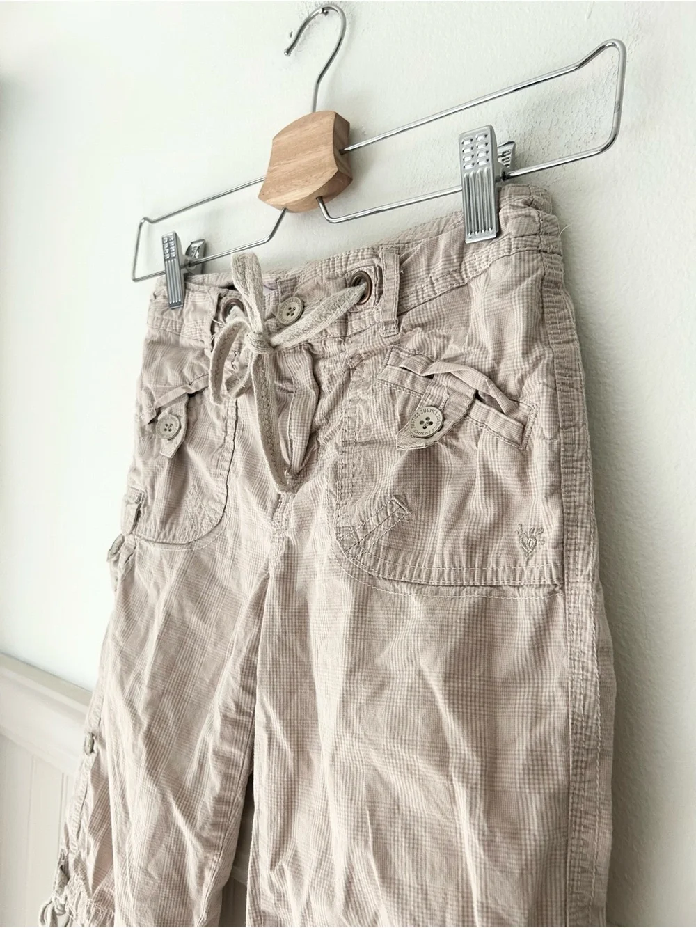 Y2K Justice Slim 12 Beige Cargo Capri Drawstring Shorts Cotton